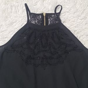 Maurices Womens Black Halter Neck flowy beaded lace tank top sheer small NWT
